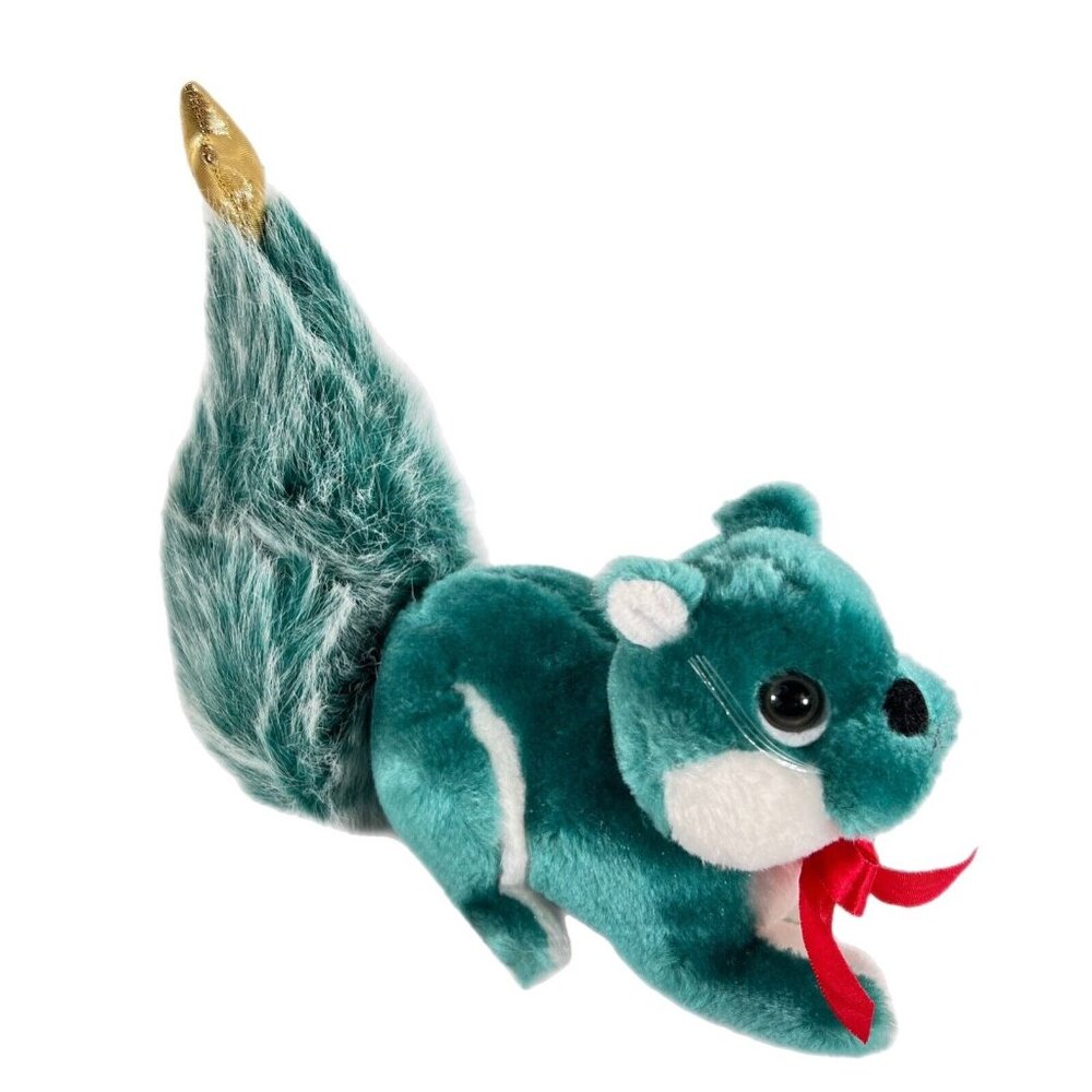 Vtg Applause Teal Green Squirrel Plush Fir Tree Star on Tail 1986 Stuffed Toy